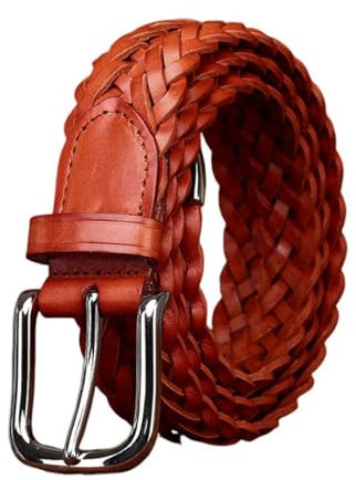 AGUTALITHIC Herren Damen Geflochtener Gürtel Flechtgürtel Gewebter Taille Gürtel Jeansgürtel Aus Vollrindleder Ledergürtel Für Jeans Kleid 3.5cm Breit(115cm/45, Brown)