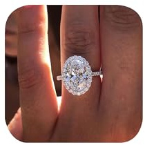 Sparkle 925 Sterling Silver Plated Halo Oval Cut Diamond Engagement Ring for Women Cubic Zirconia Wedding Ring Simulated Diamond Fashion Party Accessories Promise Ring Size 9