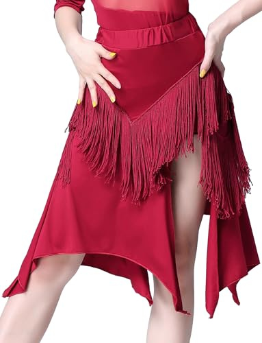 SEAUR Latein Tanzrock Damen Bauchtanz Hüfttuch Fransen Rock Ballsaal Rumba Cha Cha Samba Tanzen Rock Tanzkleid - EU M (Asie L)