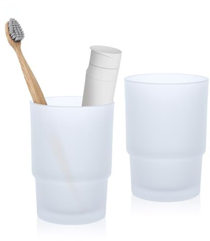 Glass Toothbrush Cups Set of 2 for Family- 225ml Bathroom Tumblers, Replacement for Wall Mounted Toothbrush Tumblers, Hygienic Bathroom Accessories, Unbreakable & Stackable