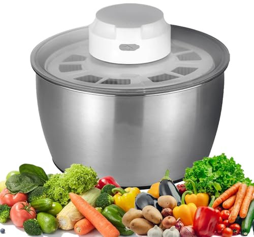 Salad Spinner Electric - 5L Stainless Steel, USB Rechargeable, Touch Start, Two-speed Adjustment, Fruit Washer for Greens, Lettuce, Fruits and Vegetables