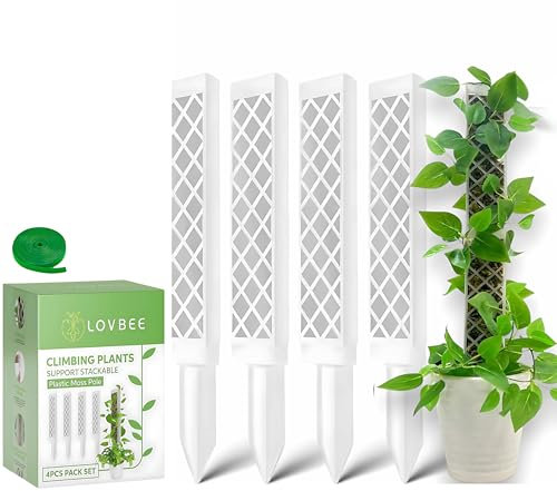 4pcs Moosstab für Monstera Rankhilfe Zimmerpflanzen Zubehör Set - ausziehbare Pflanzenstützen für Kletterpflanzen Natürlicher Kokosstab Höhenverstellbar, Ästhetisches Design