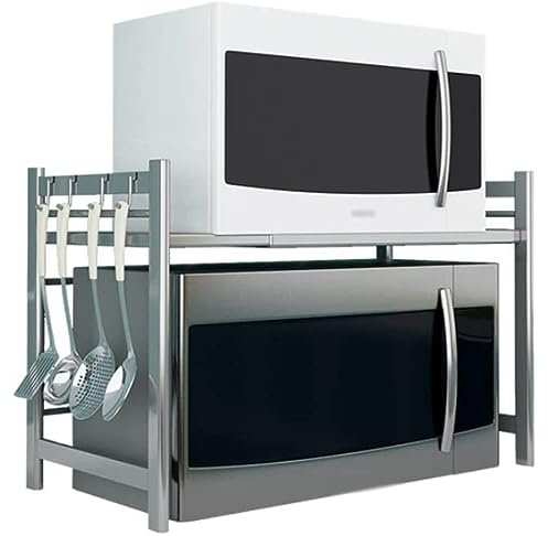 Expandable Microwave Oven Rack nizer Kitchen Storage Shelf Silver Stand