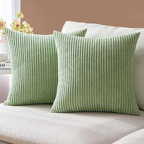 AMFUN Lot de 2 Housse de Coussin en Velours Côtelé, 40x40cm Côtelé Canapé Taie d'oreiller, Côtelé Carrées Décoratives Douces pour Lit Salon Maison Chambre Canapé Jardin Décoratio (Vert Pistache)