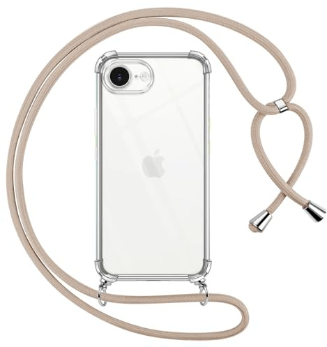 Pnakqil Cover per iPhone 17E/iPhone 16E/iPhone SE 4 2025 con Cordino, Trasparente Custodia con Laccio Tracolla Cellulare Girocollo Collana Protettiva per iPhone 17E 6,1 Pollic, Khaki