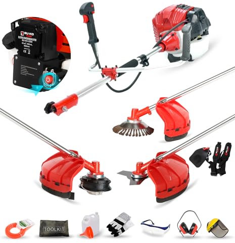 BU-KO 52cc Petrol Strimmer Garden Multi-Tool – Electric Push-Button & Pull Cord Start | 3-in-1 Brush Cutter, Grass Trimmer & Steel Wire Weed Strimmer | Heavy-Duty, Powerful 3HP Engine