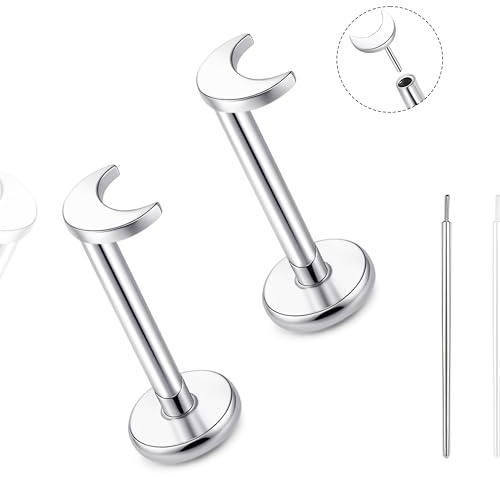 limerencia Titan Fadenlose Flache Rücken Ohrring Stud, 20G Press Fit Titan Push Pop in Knorpel Tragus Labret Lippe Medusa Muschel Körper Piercing Schmuck Hypoallergen für Damen Herren