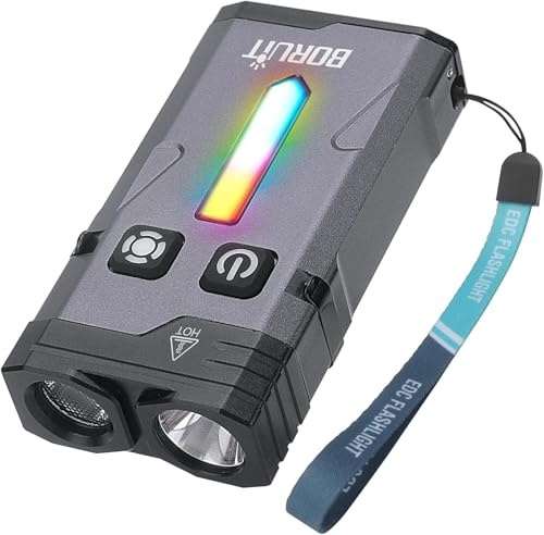 BORUIT EV10 Lampe Torche LED Rechargeable USB C, 1100LM Mini Lampe de Poche Enfant avec Projecteur, Lumière Diffuse, Feu Latéral RGB, Clip Aimants Porte-Clés, 40 Modes IP66 Étanche EDC Flashlight