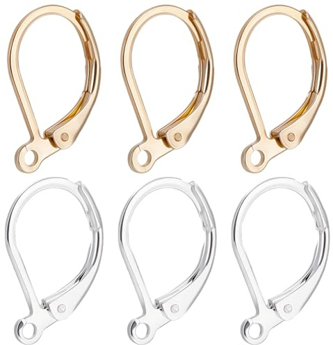 Beebeecraft 1 Box 100 Stück Brisur Ohrringzubehör 18K Gold & 925 Sterling Silber Plattiert 316L Edelstahl Ohrring Haken austauschbar baumelnd Für Die Schmuckherstellung