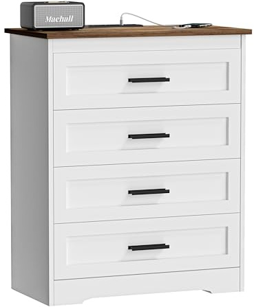 GEPELCN Farmhouse 4 Drawers Dresser for Bedroom Rustic Chest of Drawers with Natural Texture White Drawers Organizer for Living Room Hallway