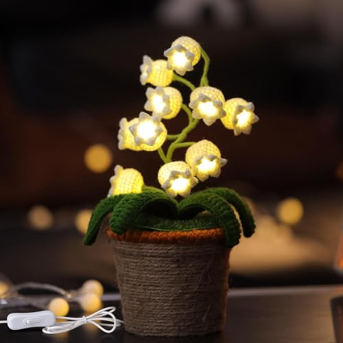 ANZRLE Lily of The Valley Lamp, Crochet Artificial Flowers with Night Lights, Table Lamp with USB Port - Valentines Day Gifts for Her, White Valentine Decorations for Home