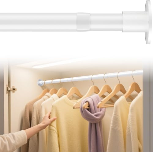 Tringle à Vêtements Extensible, 38-251cm Tringle à Vêtements en Acier Inoxydable Réglable - Rail pour Suspendre des Cintres et Habillement Dans une Penderie pour Chambre à Couch/Blanc Mat