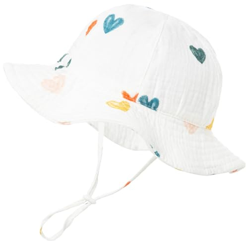 HZHSGLY Chapeau de soleil pour bébé de 6 à 12 mois, chapeau cloche pour bébé avec mentonnière réglable, chapeau d'été pour bébé avec large bord, en coton pour protection UV, chapeau de soleil