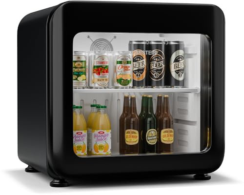 Klarstein Audrey Evo Nevera Bebidas - 46L Frigorífico para Bebidas, Puerta Doble Acristalamiento, Iluminación Led, Termostato Mecánico, Clase Energética C, 0-10°C, Negra