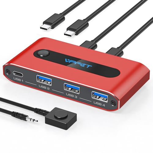CMSTEDCD 10Gbps USB C Switch 2 PC teilen 4 USB 3.2 Port USBC Umschalter für Laptop teilen Tastatur Maus Webcam Es Wird Keine Videoübertragung und PD-Laden Unterstützt Mit 2XUSB-C zu C Datenkabeln