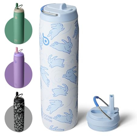 BOTTLE BOTTLE Borraccia in acciaio inox con cannuccia e coperchio, capacità 907,2 ml, isolamento sottovuoto, mantiene il freddo per 24 ore e caldo per 12 ore, a prova di perdite, a bocca larga, per