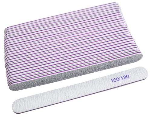 25Pcs 100/180 Grit Nail Files, Professional Nail Files Set for Natural or Acrylic Nails, Double-Sided Fingernails Buffer File for Home Salon - Grey