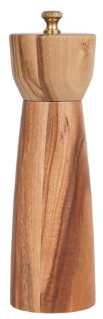 DeroTeno pepparkvarn, pepparkvarn med justerbart rostfritt stål, akaciaträ, 20,5 cm höjd, dia: 6 cm (bricka ingår inte)