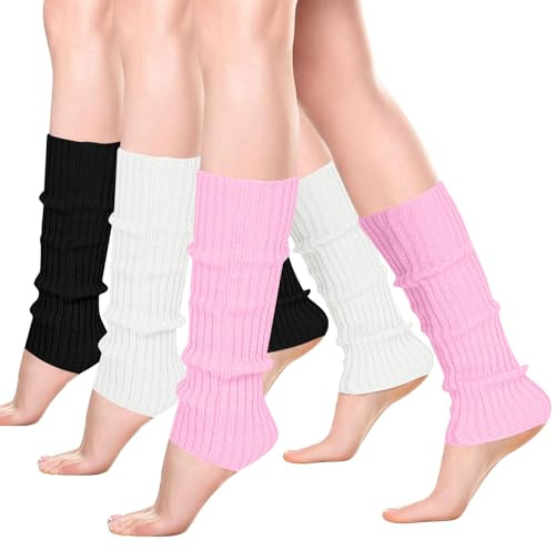 3 pares de calentadores de piernas rosa, gris, negro y blanco, calentadores de piernas de los años 80, Y2K, de punto acanalado, para mujeres, niñas, damas, para ballet, baile, patinaje sobre hielo