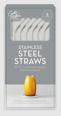 6 Stainless STEELS Straws & Cleaning Brush | Reusable Metal Drinking Straws & Cleaner | Eco Friendly Reusable Straws for Smoothies Milkshakes Cocktails Iced Coffee & Cold Drinks | Durable & Washable