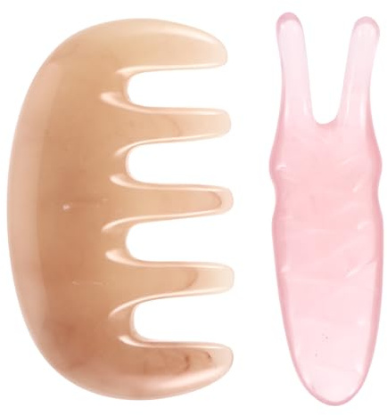 GALPADA Peine Estimula Acupuntos 2 Piezas Masajeador de Resina Rosa para Cabeza y Masajea el Cuero Cabelludo, Herramienta Guasha para Relajación y Bienestar