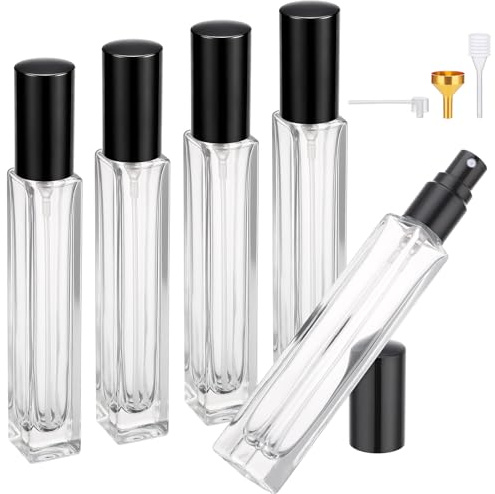 Segus Perfume Atomisers Refillable, 5 Pcs 10ml Travel Aftershave Dispenser, Glass Perfume Travel Atomiser, Empty Fragrance Bottle, Aftershave Spray Bottle for Party, Date (Transparent)