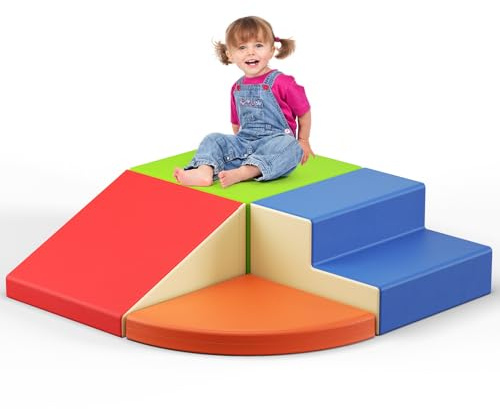 Helangel Bloques de construcción de Espuma XXL para niños, Bloques de Espuma para Escalar con Funda de Cuero, Juego Suave para Escalar para niños pequeños de 1 a 3 años (Colores mixtos-4pcs)