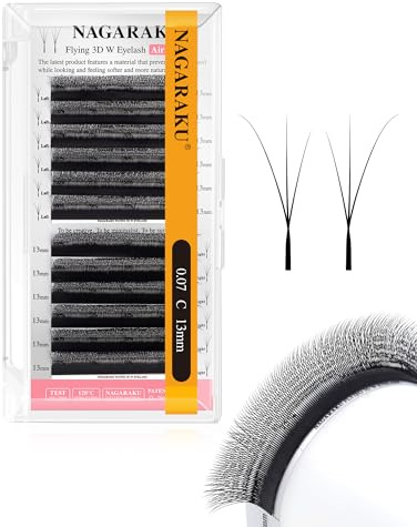 NAGARAKU Flying 3D W Wimpern 0,07 C 13mm Fertige Fächer Matt Schwarz | Schräges Design Fox Eye Eyeliner Effekt Verlängerter Blick Natürliches Weiches Leichtes Volumen Zeitsparend Für Profis