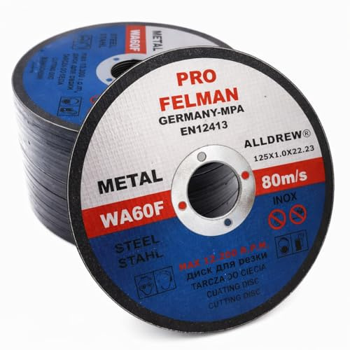 50x Metall Trennscheiben 125 mm x 1 mm – Extra Dünne Flexscheibe für Winkelschleifer & Flex, Metall, Stahl, Edelstahl INOX, EN12413, ALLDREW