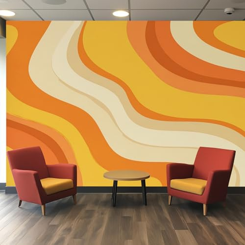 Generique Papier Peint Année 70 Panoramique Murale, Intissé Papier Peint Retro Vintage Groovy Rayé Salon Chambre Cuisine, Année 70 Decoratif Mural 350 x 256 cm