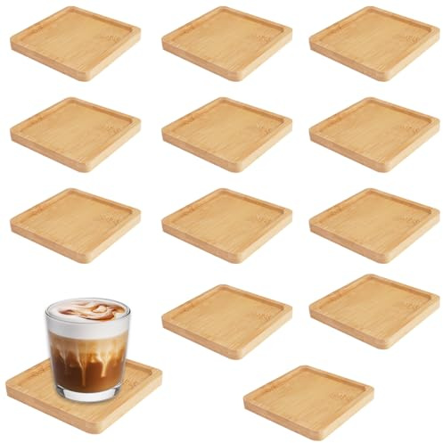 12 Pièces Carrés Dessous de Verre en Bambou 9 x 9 x 0,95 cm | Dessous de Verre en Bois de Bambou Naturel,pour Tasses à Café,Boissons,Bougies,Plantes,Mosaïoue Loisir Creatif,Décoration