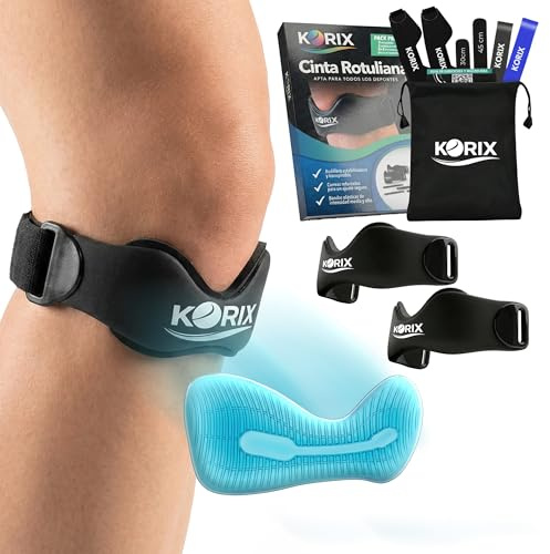 KORIX Pack 2 Rodillera Rotuliana Deportiva + 2 Bandas Elásticas + 4 Correas | Incluye Guía Ejercicios + Bolsa | Correas Ajustables | Estabilizadora | Silicona | Antideslizante | Última Generación