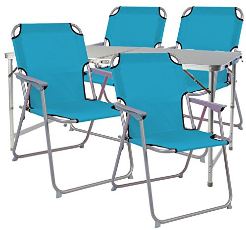 Mojawo Set di mobili da campeggio da 5 pezzi, in alluminio, 120 x 60 x 58/70 cm, tavolo XXL con maniglia e sedie in tessuto petrolio oxfort