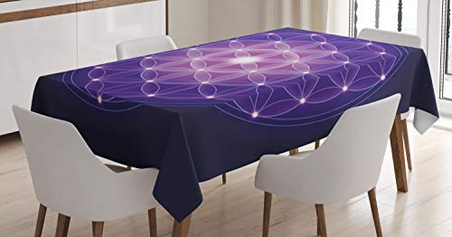 ABAKUHAUS Blume des Lebens Tischdecke, Blume des Lebens Sterne, Personalisierter Druck Klare Farben ohne Verblassen Waschbar für Außen Bereich, 140 x 240 cm, Dunkelblau Lila Rosa