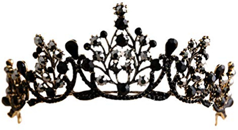 Minkissy Barock-Krone, Retro, Gothic, Strass-Prinzessin, Schwarz, Kristall, für Cosplay / Party / Halloween