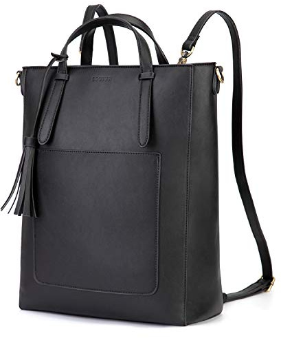 ECOSUSI Sac à Dos Femme Convertible Vintage Sac à Main Cours d'etudiante Enseignante, Sac Cartable Cuir PU pour Ordinateur 14 Pouces - Pour l'école, le travail, les voyages, l'université, Noir