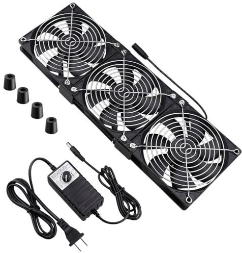 Wathai Dual Ball 3 x 120mm Computer Fan with AC Plug DC 12V Big Airflow Fans with 110V 120V 220V 240V AC Speed Controller for DIY Cabinet Chassis Machine Server Workstation Cooling
