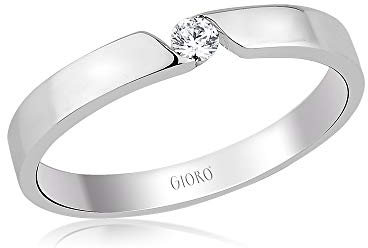 GIORO Alessia Damen Ring Verlobungsring Antragsring 925 Silber *handgefasster Zirkonia Stein* Weißgold Platin Optik mit Gravur (53 (16.9))