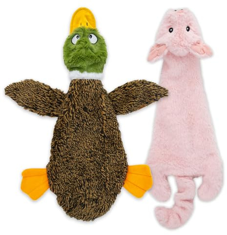 Best Pet Supplies Jouet couineur 2 en 1 pour Chien avec Tissu Doux et Durable pour Animaux de Compagnie de Petite, Moyenne et Grande Taille – sans Rembourrage pour Jeu en intérieur, Canard, Cochon