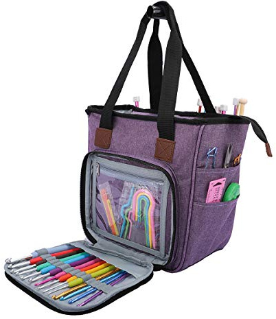 Coopay Bolsa Hilo para Tejer, Organizador Portátil Hilo, Cesta de Costura para Ganchillo, Agujas de Tejer, Proyectos de Ganchillo, Madeja y Suministros Costura, Sin Accesorios (Elegante Púrpura)