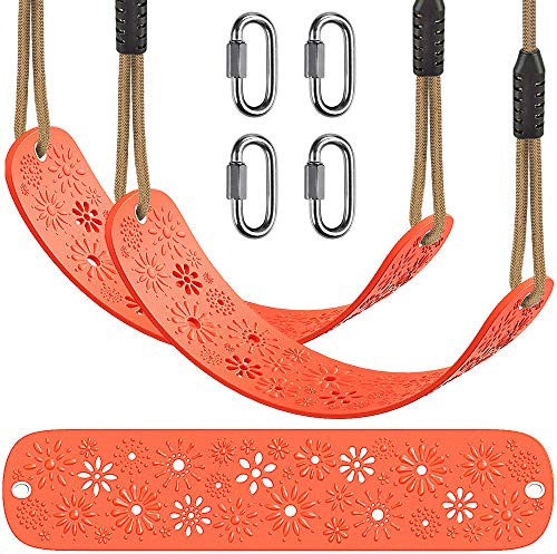 BeneLabel Swing Seat 2 Kid Swings Soft Tree Swinging Board/Orange | Baby Teen Adult,130-200cm Adjustable Rope,600lbs,CE UKCA,Indoor Outdoor Garden Backyard Child Room,Carabiner