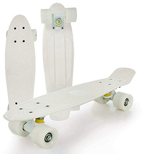 Penny Board, 55.9 cm komplettes Skateboard kleines Fisch-Cruiser-Board ABEC-7-Kugellager Longboard für Kinder, Teenager, Erwachsene,Anfänger,Mädchen,Jungen,Outdoor-Sport,Geburtstagsgeschenk,weiß