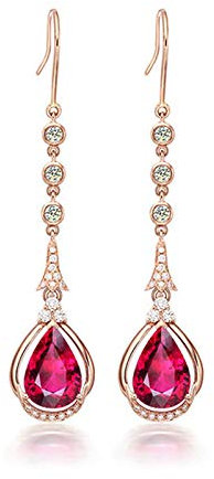 GRGFG Tropfen Ohrringe Für Frauen,925 Silber Rot Turmalin Zirkon Baumel Ohrringe Hypoallergen Lightweight Drop Anhänger Schmuck Ohrringe Für Frauen Mädchen Party Hochzeit
