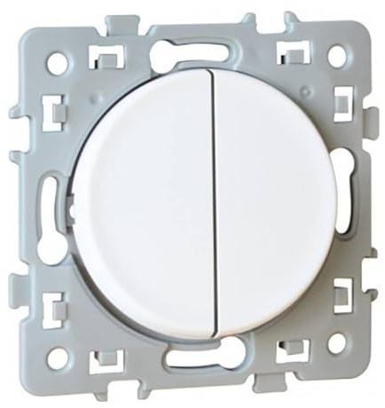 Double bouton poussoir Square 1 poste - 10AX - 250V - Blanc