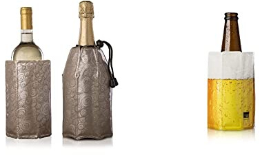 Vacu Vin 3887560 Enfriador Rápido Para Botellas De Vino Y Cava, Plateado + Active Beer Cooler Enfriador Para Latas O Botellín, Blanco/Amarillo, Centimeters