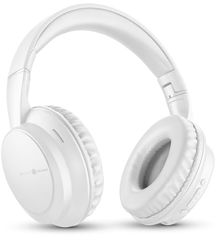 Music Sound BOOST Cuffia Wireless Around-Ear Pieghevole con Microfono Integrato, 3 Modalità EQ, Autonomia fino a 8 Ore, Design Ergonomico, Bianco