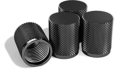 STEEL HAWK Tire Air Valve Caps – Precision CNC Machined Stainless Steel, Extended Knurled Design | Rust, Air Leak & Dust Proof Metal with O-Rubber Seal，No puse - Ideal for Vehicles - 4 Pack- Black