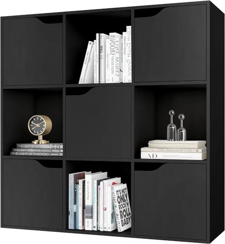 Lillyvale Cube Storage Unit Bookcase Book Shelf Rack Case Shelving Display Unit Cabinet Shelves Small Slim Living Room Bedroom White Black (Black)