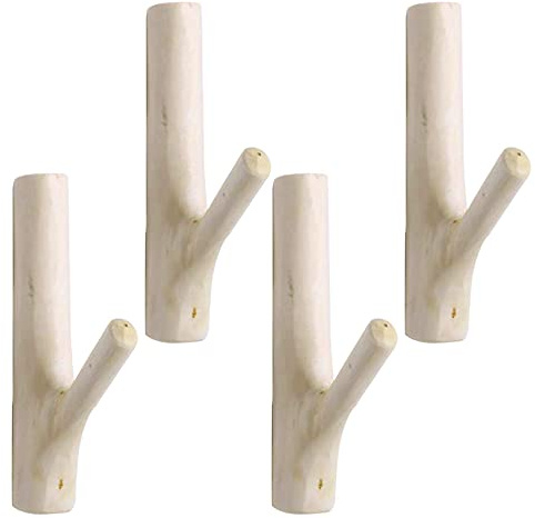 Zasvec Colgadores Pared 4 Piezas Ganchos de Pared de Rama Árbol Ganchos de Abrigo Percha Pared Madera Ganchos Percheros de Madera para Colgar Abrigos Gorros Bufandas (Ancho 2-3 cm)