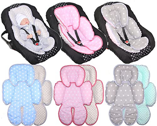Primawela Sitzverkleinerer Minky - Baumwolle Baby Auto Kindersitz Babyschale Einlage Einsatz (Sternchen auf Grau + Rosa)